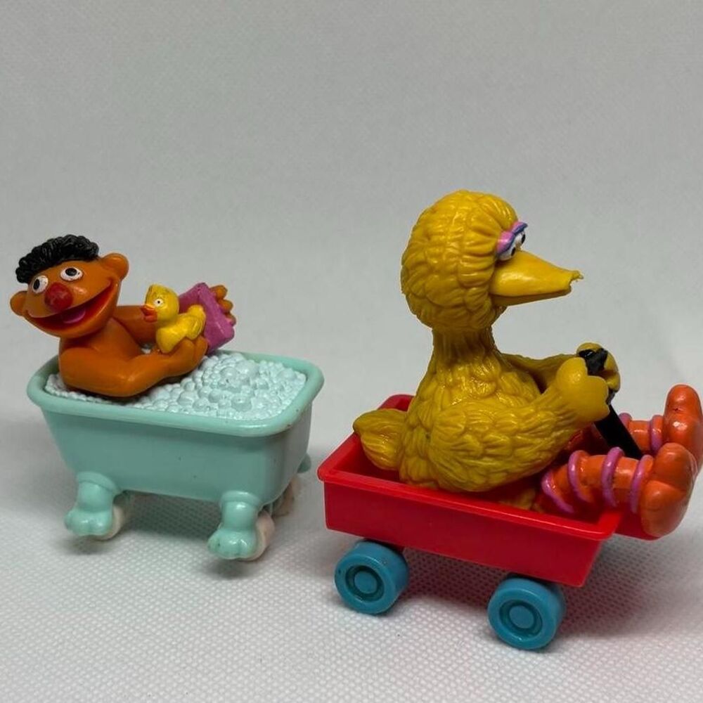 Vintage 1990s Applause Sesame Street Gang on Wheels Set Big Bird and Ernie